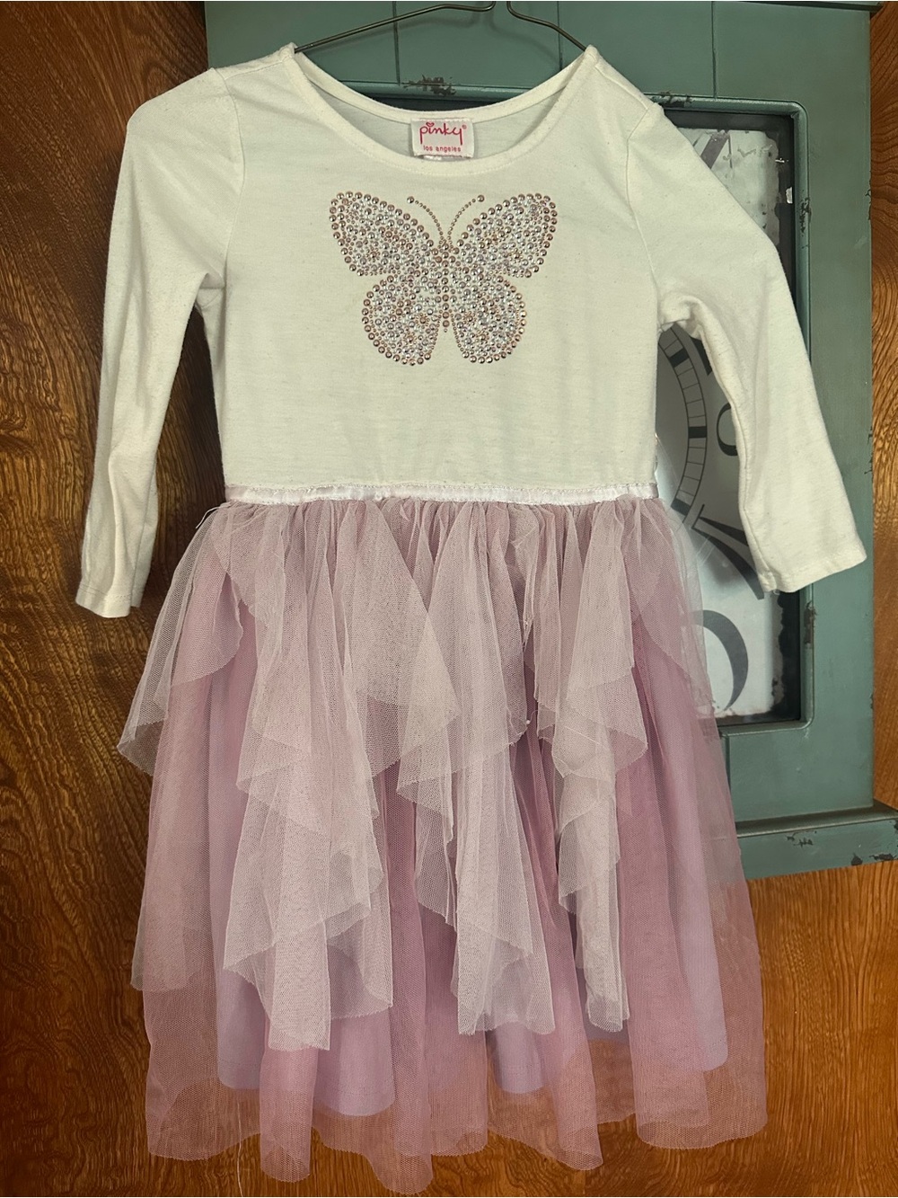 Pinky Girls White Top Pink Tulle Butterfly Dress